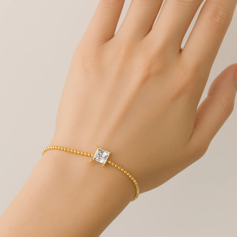Tourmaline Square Beads Chain Bracelet