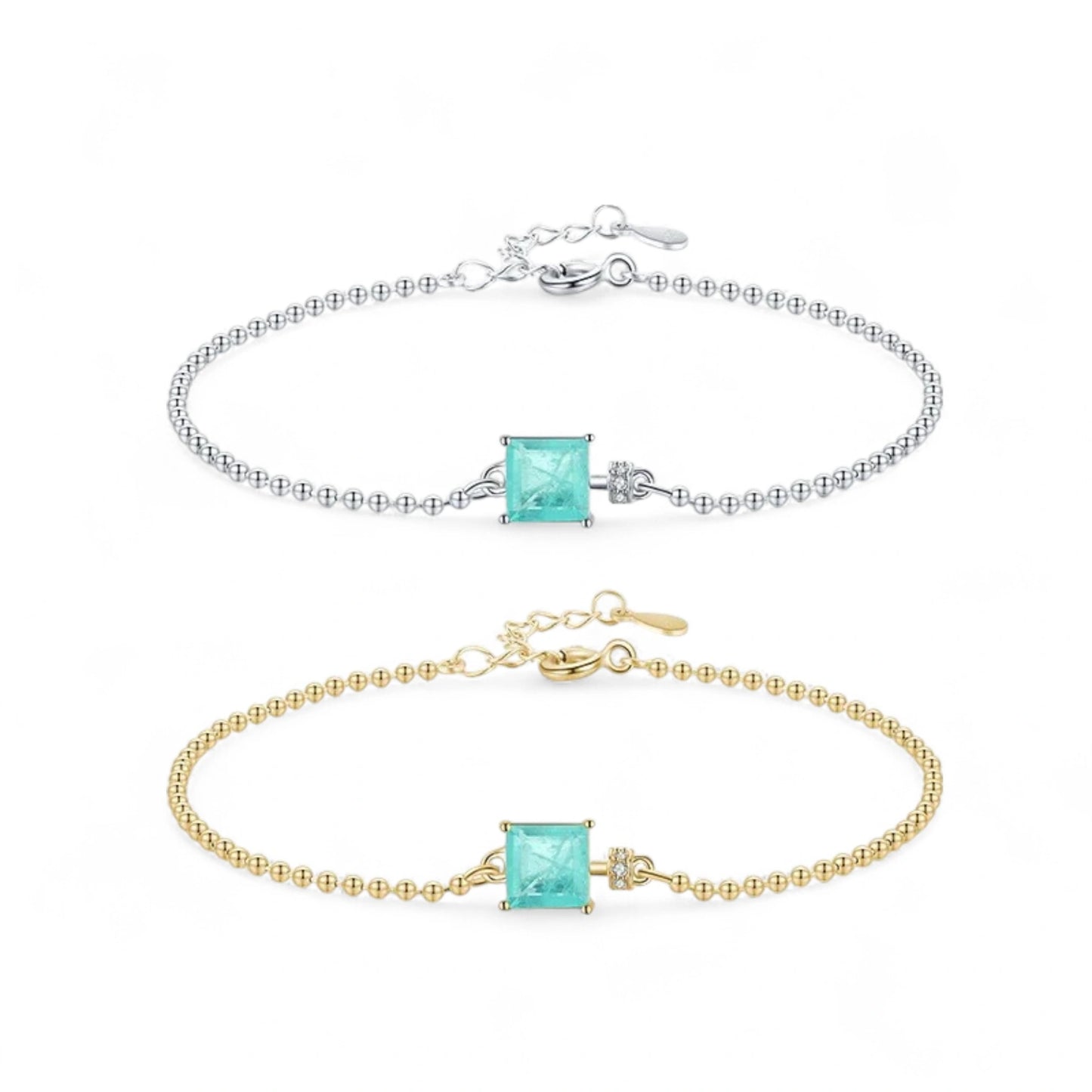 Tourmaline Square Beads Chain Bracelet