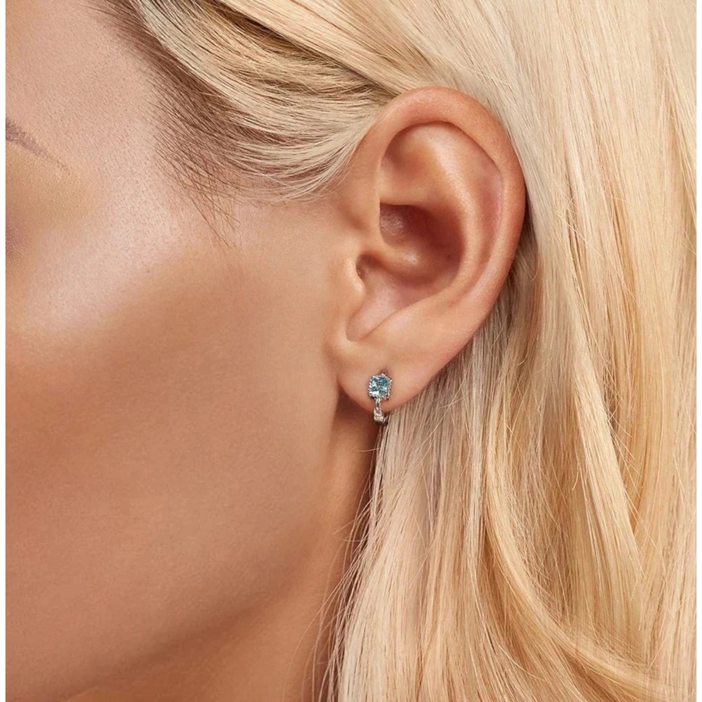 Aquamarine Chain Hoop Earrings