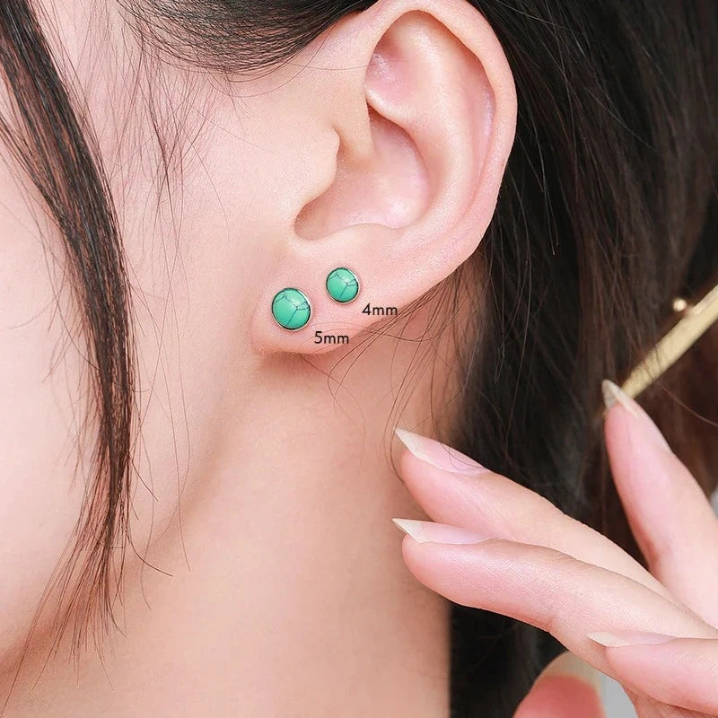 Round Turquoise Stud Earrings