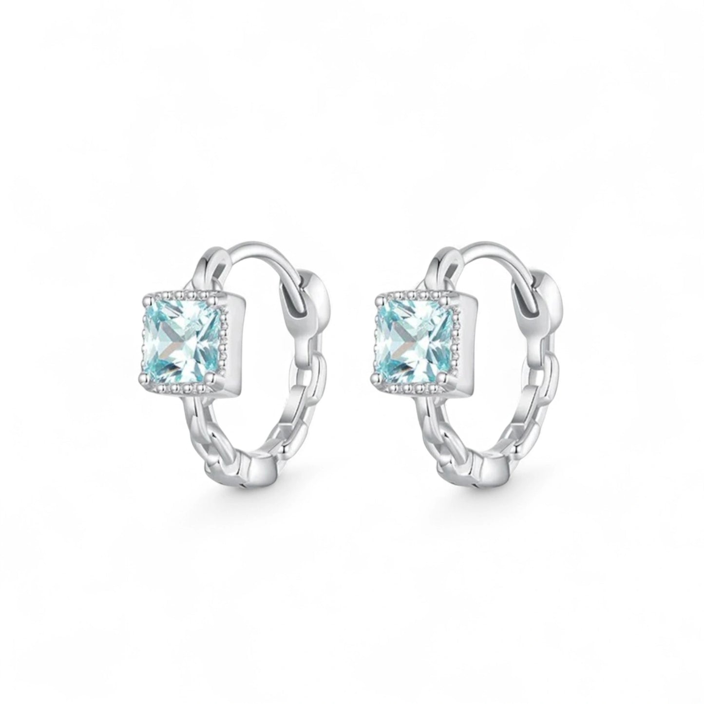 Aquamarine Chain Hoop Earrings