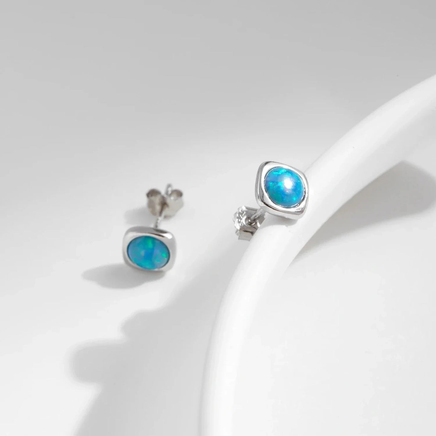 Blue Opal Stud Earrings