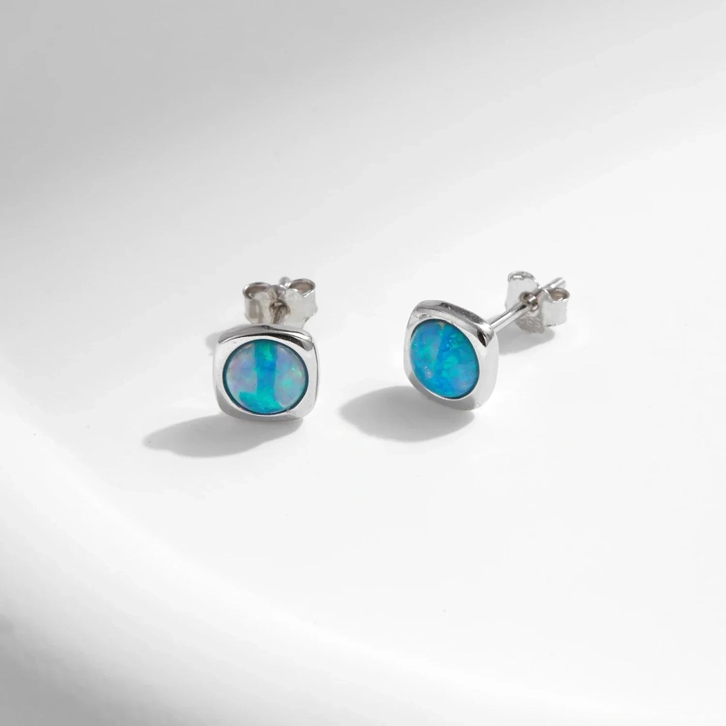 Blue Opal Stud Earrings