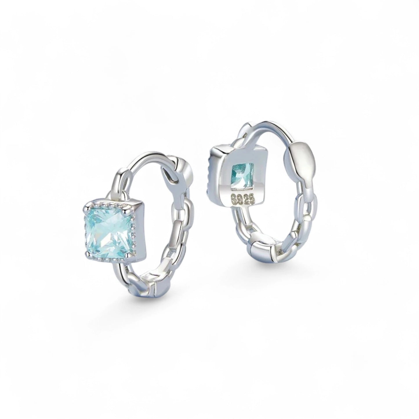 Aquamarine Chain Hoop Earrings