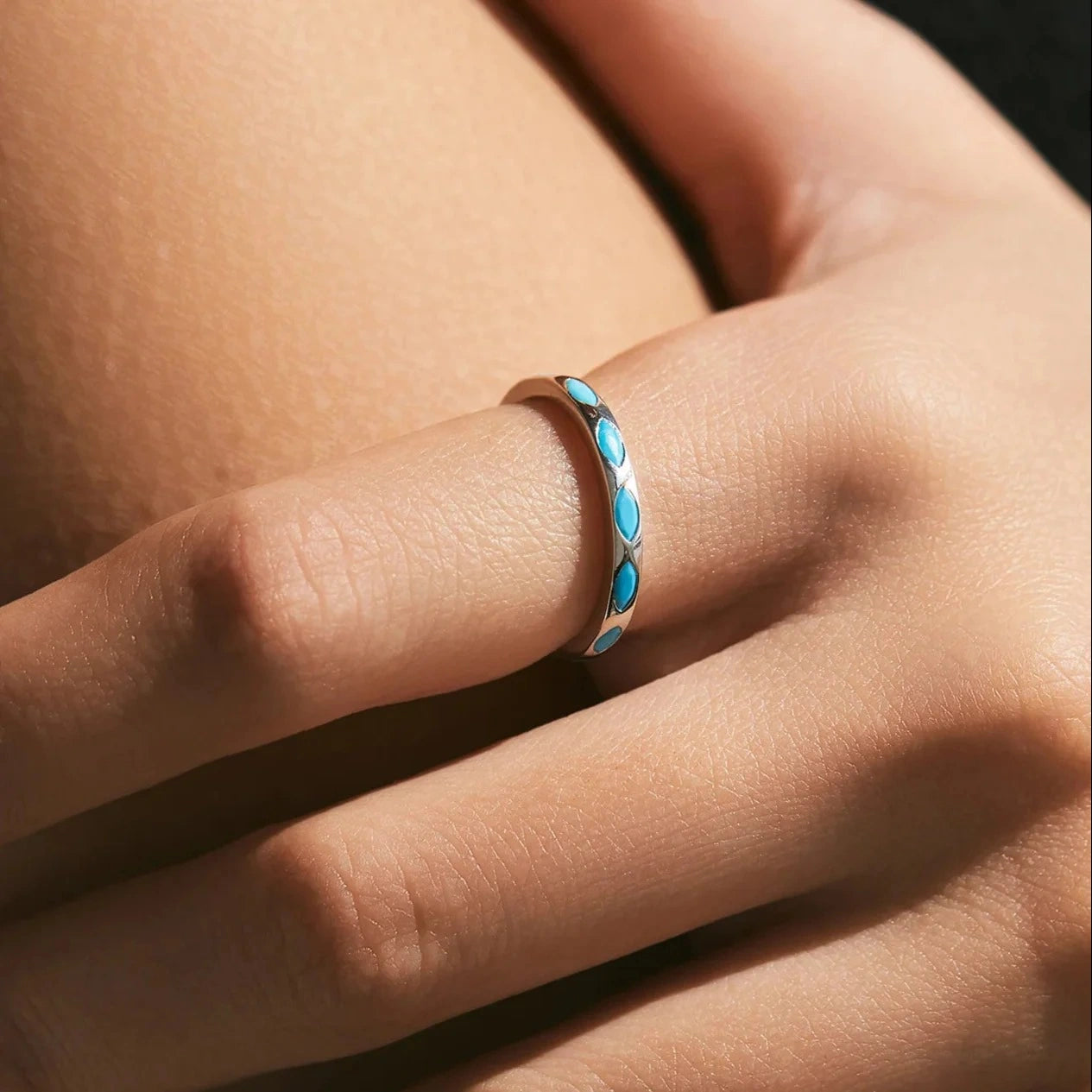 Turquoise Marquise Band Ring