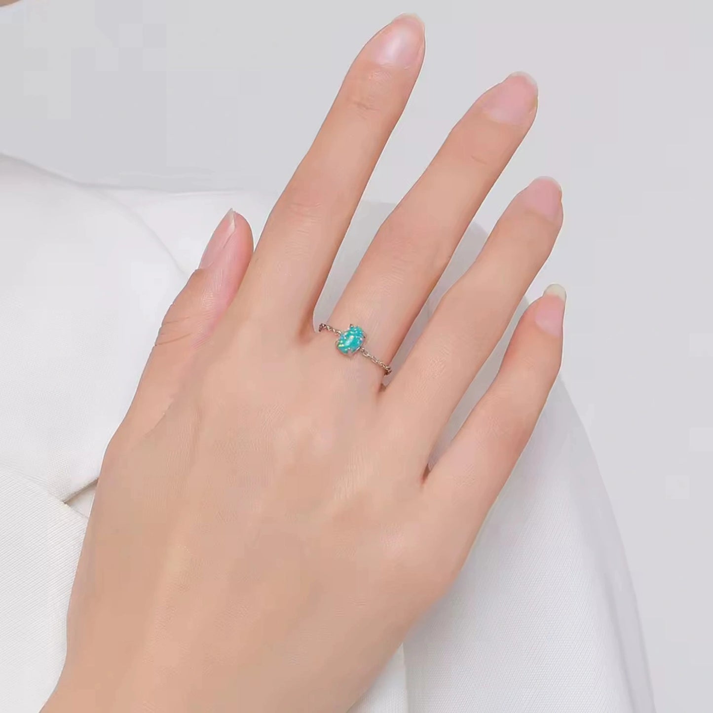 Dainty Opal Adjustable Chain Ring