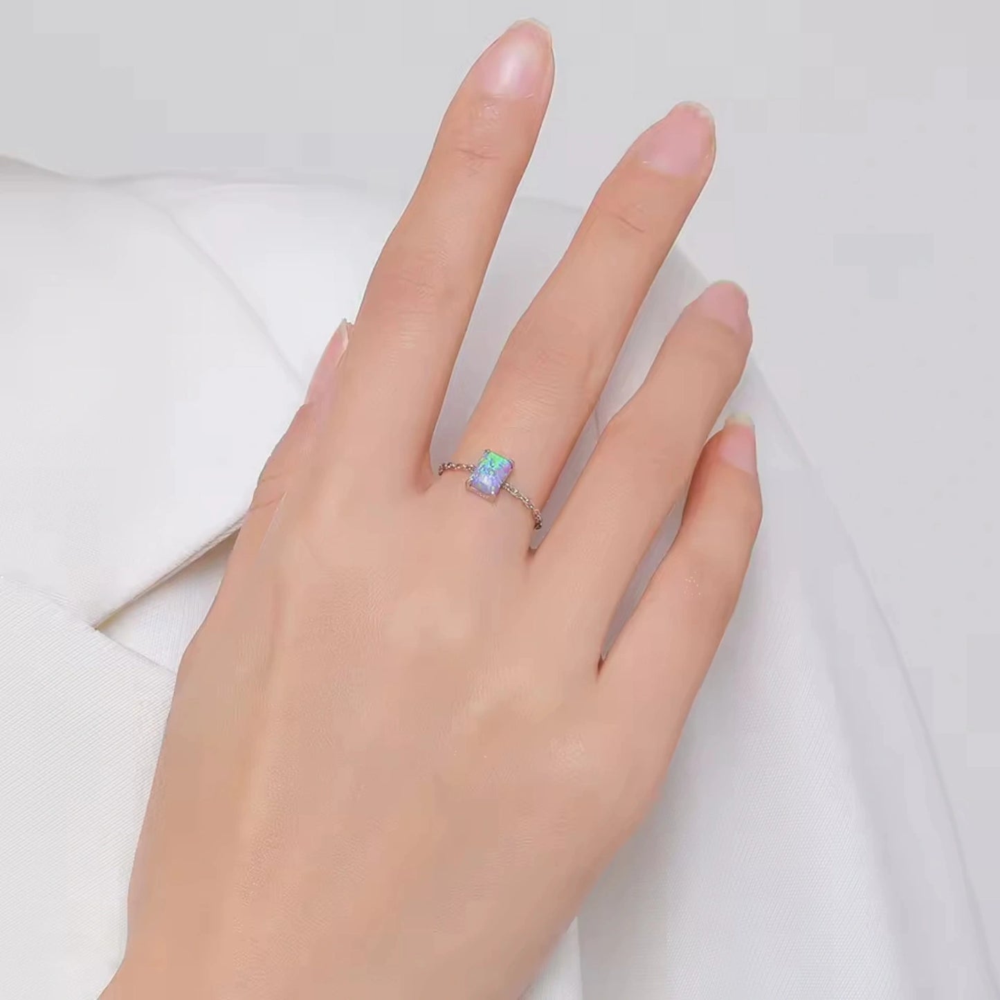 Dainty Opal Adjustable Chain Ring