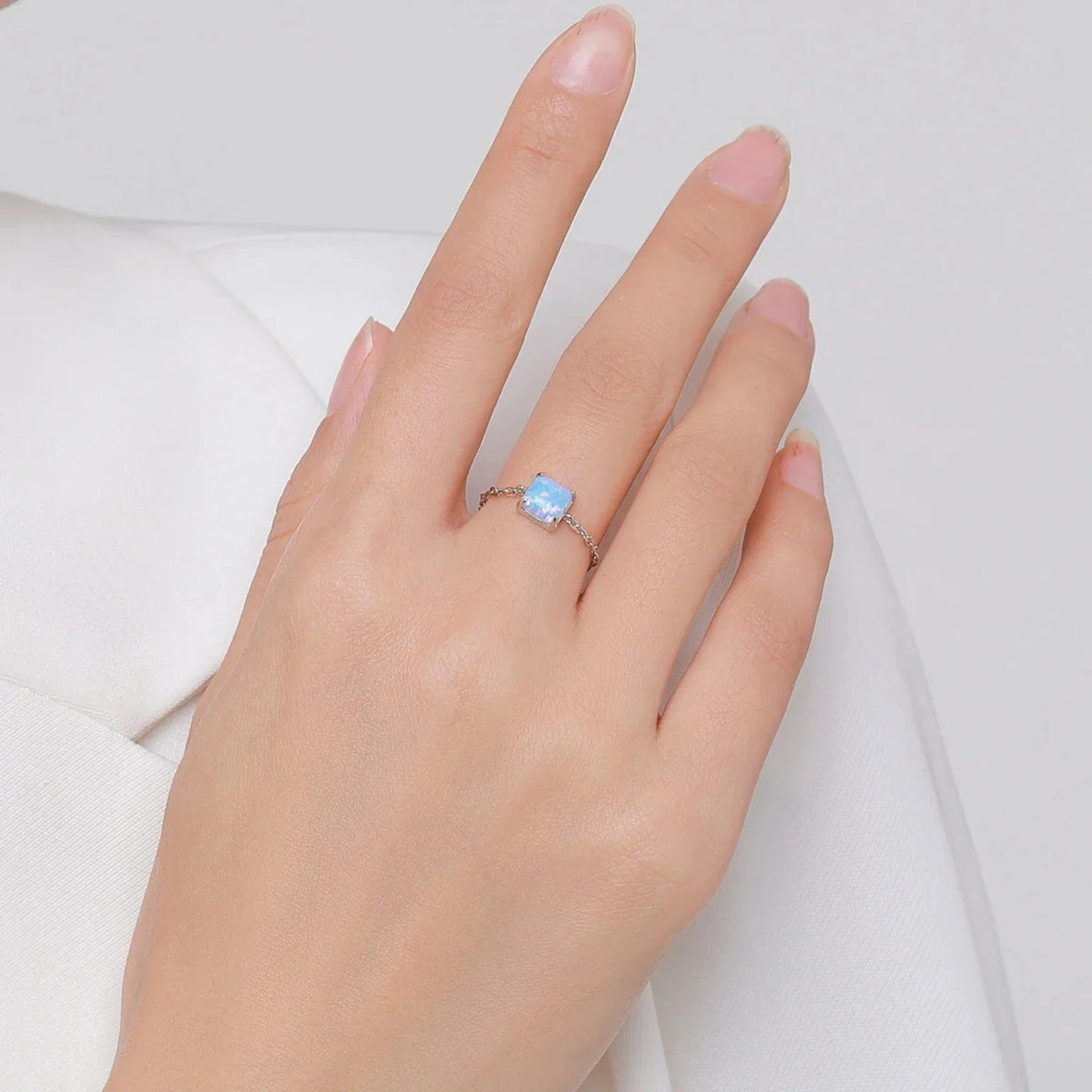 Dainty Opal Adjustable Chain Ring