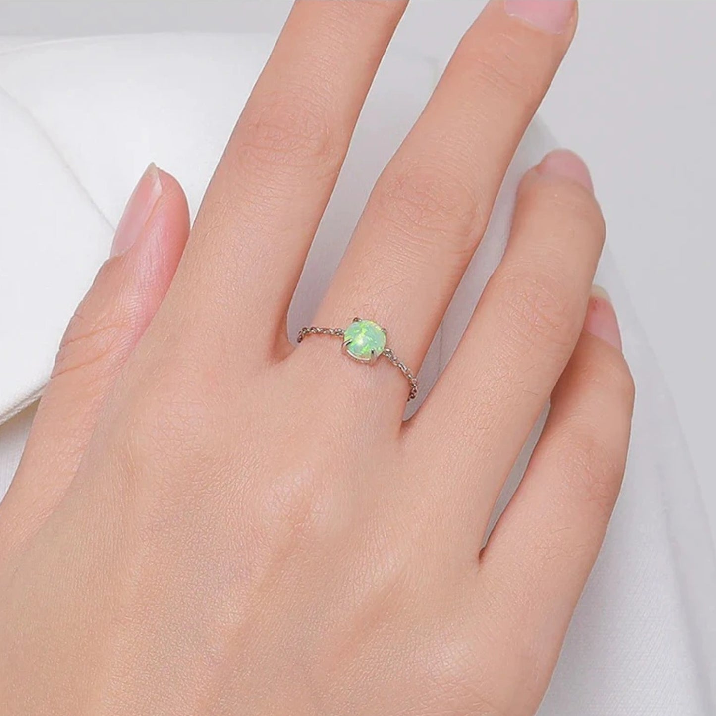 Dainty Opal Adjustable Chain Ring