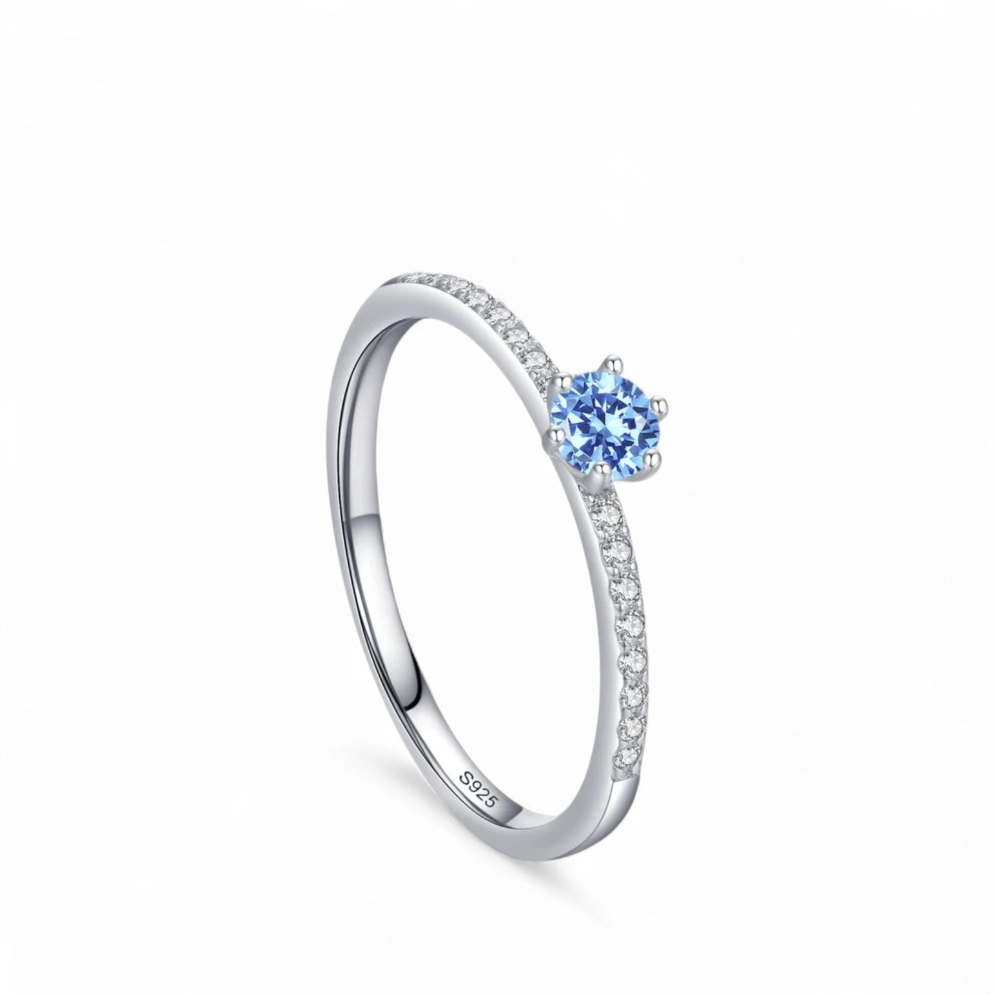 Blue Solitaire Pave Ring