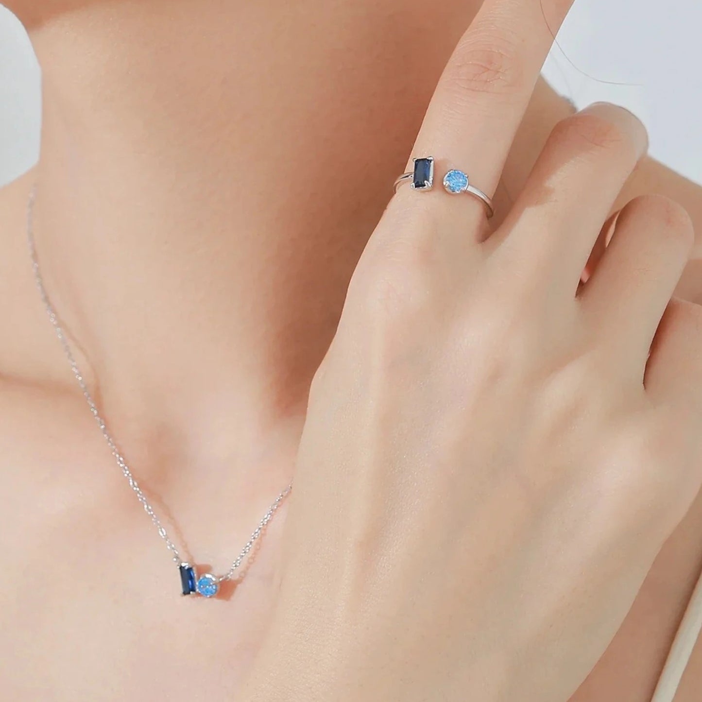 Blue Dual Stone Jewellery Set