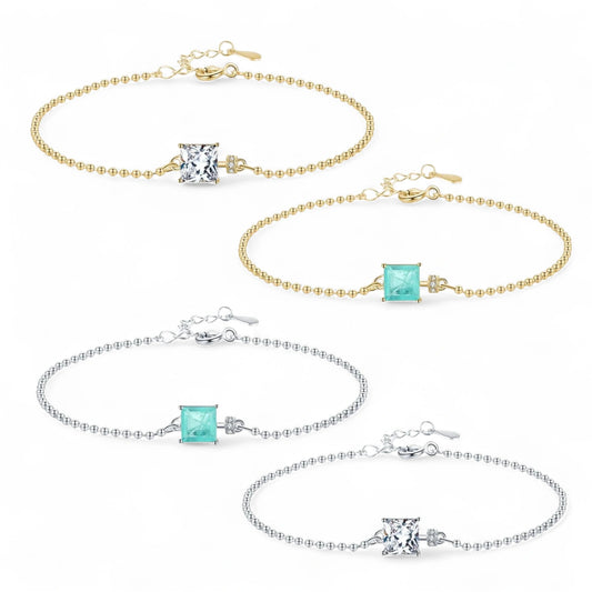 Tourmaline Square Beads Chain Bracelet