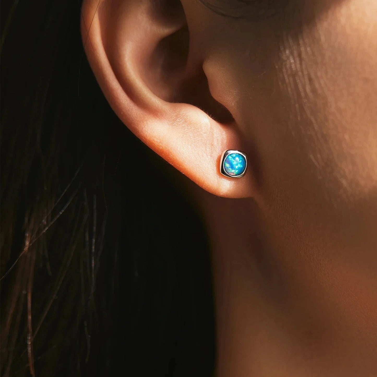Blue Opal Stud Earrings