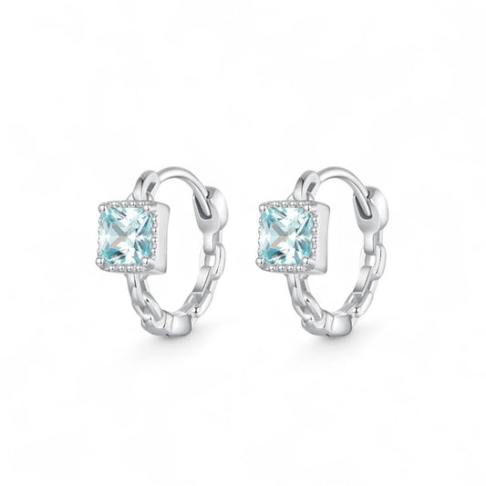 Aquamarine Chain Hoop Earrings