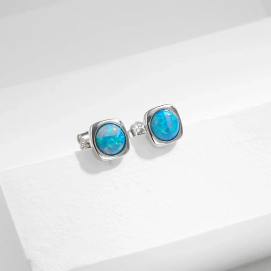 Blue Opal Stud Earrings