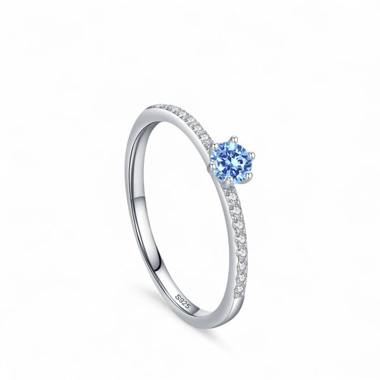 Blue Solitaire Pave Ring