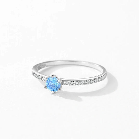 Blue Solitaire Pave Ring