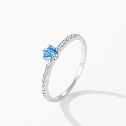 Blue Solitaire Pave Ring